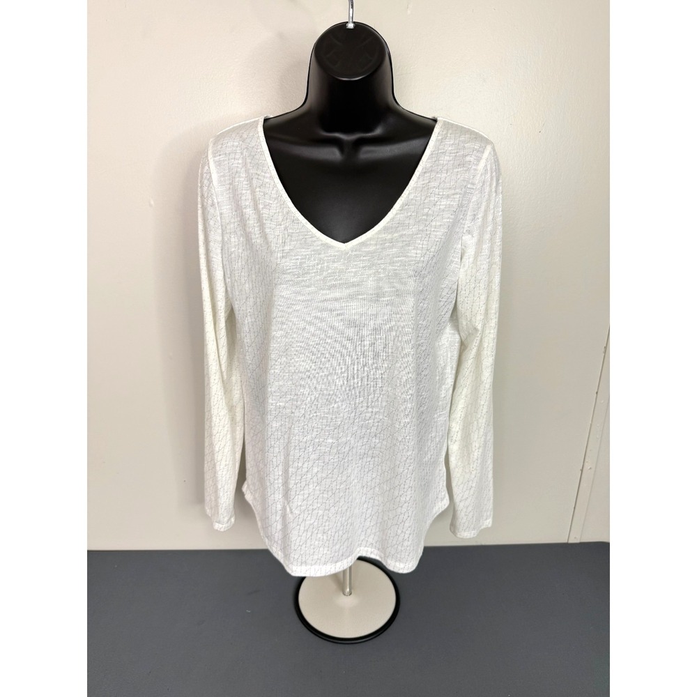 Liz Claiborne Womens Top White V-neck Size Medium Comfy